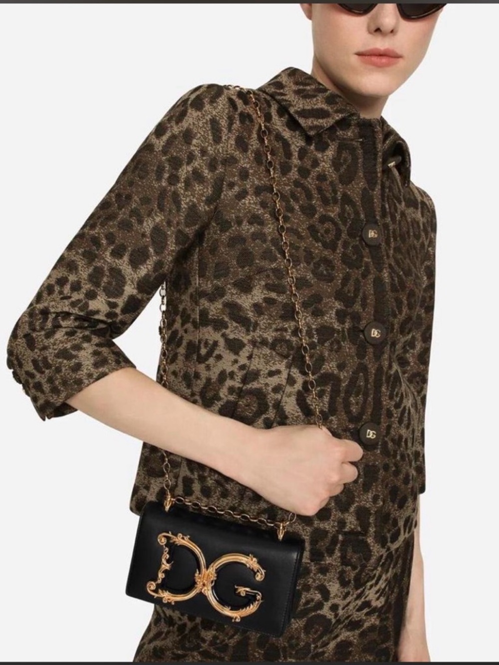 Dolce & Gabbana Black Leather Shoulder Bag with Gold DG Emblem